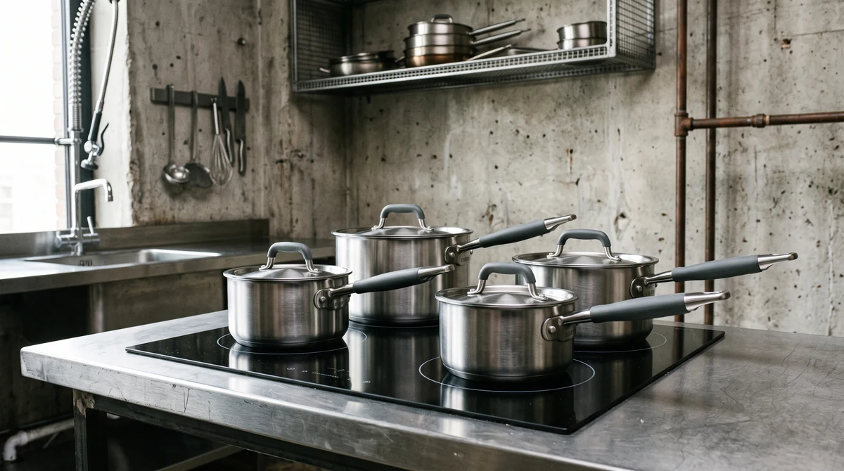 Stainless pans on an induction hob
